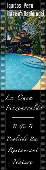 LA CASA FITZCARRALDO Iquitos/Peru  - Geburtsort des Werner Herzog Films. Tropische Oase im chaotischen Iquitos. Unterkunft wie zuhause. Spektakulres Baumhaus und gekhltes Schwimmbad. Speisen und Getrnke. 