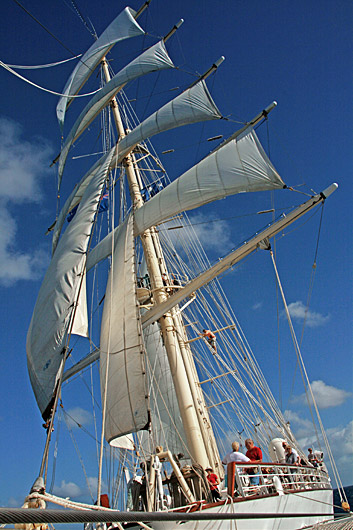 Mit Karabinern gesichert darf jeder der sich traut bis zur ersten Saling klettern.